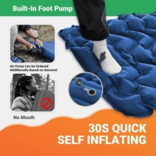 Camping Sleeping Pad, Ultralight Camping Mat With Pillow Built-In Foot Pump Inflatable Sleeping Pads Compact For Camping Backpacking Hiking Traveling Tent - 藍色 - 查看 2