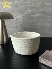 1pc 小绳编织收纳篮 手工制作 小物品收纳盒 桌面收纳篮 收纳篮 手工编织收纳盒 可放钥匙、钱包 - 白色 - 查看 3