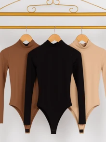 Kit Of 3 Women's Winter Bodysuits | High Neck And Thermal Lining | Elegance And Comfort In The Cold - 棕色/黑色/裸色 - 查看 1