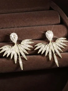 1 pereche de cercei cu șurub, în stil european și american, cu micro-încrustații de zirconiu, cercei creativi cu aripi de înger, design versatil