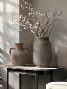 1 Stück Keramik Vintage Wabi-Sabi Stil kurze dicke rustikale Vase, geeignet für japanischen Stil Gasthaus Kunst Dekoration, Bauernhaus Innenraum Blumenarrangement, elegante Eingangsbereich Vase Dekoration, Heimdekoration, Raumdekoration, Glasvase - Mehrfarbig 3 - Übersicht 7