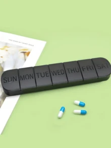1pc Large Compact 7 Day Weekly Pill Organizer, Portable Travel Friendly Quick Fill Medicine Case Box With Large Compartment For Vitamins, Fish Oil, White, Black - Multicolor - View 4