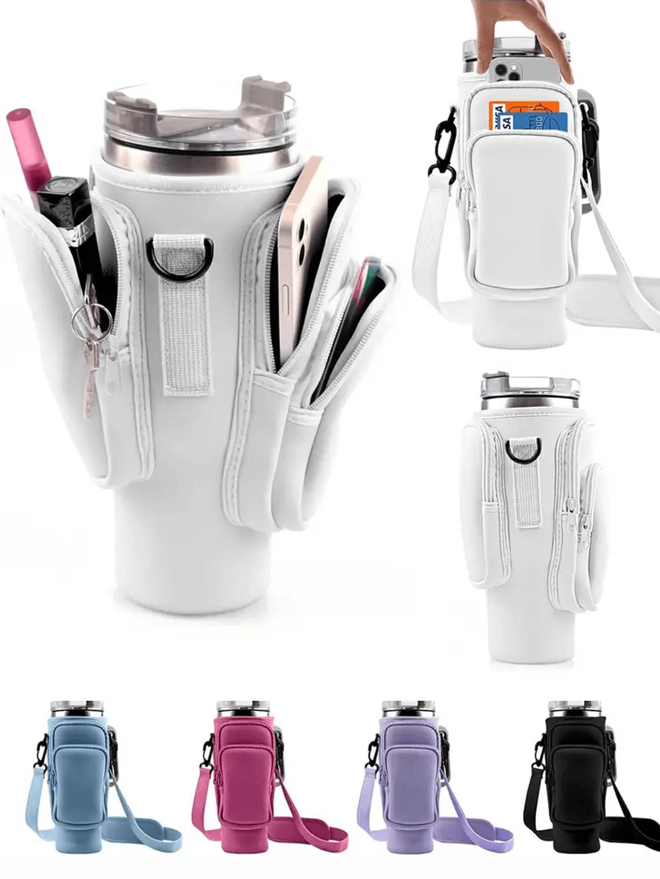 1 Piece Multi-Purpose Water Bottle Storage Bag, Detachable Sports Water Bottle Stand And Storage Bag Accessories, Easy-To-Carry Handheld Multi-Functional Outdoor Activity Water Bottle Accessories - Nhiều màu - Xem 1