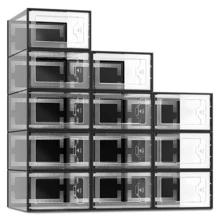 12pcs Shoe Organizer Stackable Storage Boxes Sneaker Containers Clear Display Case - Negro - Ver 1