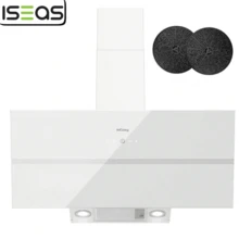 IsEasy 90 Cm Extractor Hood, White Inclined Kitchen Hood, Class A++, 594 M³/H, 4 Speed, LED Lighting, Evacuation Or Recycling, 2 Carbon Filters Included [Energy Class A++]