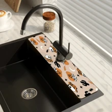 1pc Home Decor, Skull, Ghost, Pumpkin Pattern Printed Faucet Mat, Halloween Gift, Halloween, Halloween Decor, Durable Polyester, Quick Dry, Easy To Clean, Suitable For Kitchen And Bathroom, Easy To Install, Daily Decor, Gift, Bathroom Mat, Durable Faucet Mat, Faucet Accessory - Multicolor - View 8