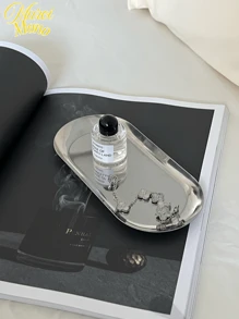 <a>, 1pc Silver Luxurious Metal Storage Tray Heart Shaped Jewelry Display Tray Home Decoration Serving Plate Craft For Table Organizer Oval (7in/8.7in/10.2in) - Silver - View 3