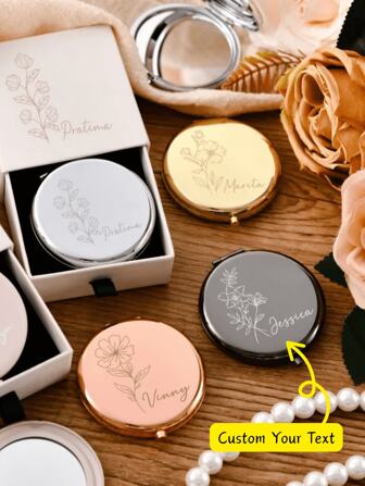 Espejo de maquillaje personalizado con grabado | Regalo de cumpleaños para novia | Sorpresa de propuesta para dama de honor | Espejo mini portátil de flores de cumpleaños | Regalo personalizado con grabado para mujeres, Actividades artísticas para niños