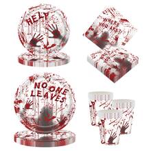 10 buc/50 buc/80 buc Halloween Party Supplies Înfricoșător Amprente de Mâini Însângerate Farfurii de Hârtie Șervețele Pahare Set de Tacâmuri Set de Cină cu Amprente de Mâini Însângerate pentru Decorațiuni Înfricoșătoare de Halloween Party