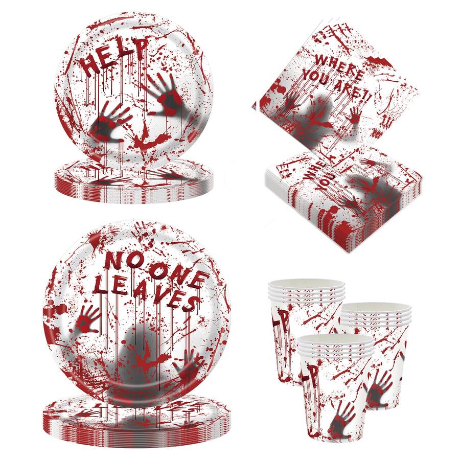 10 buc/50 buc/80 buc Halloween Party Supplies Înfricoșător Amprente de Mâini Însângerate Farfurii de Hârtie Șervețele Pahare Set de Tacâmuri Set de Cină cu Amprente de Mâini Însângerate pentru Decorațiuni Înfricoșătoare de Halloween Party