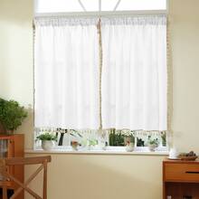 2 Pack Landhausstil weiße Küchengardinen, beige Quasten, Rüschenränder, Gardinenband, verdickter leinenähnlicher Stoff, natürliche Filterung, maschinenwaschbar, einfache elegante Heimfensterdekoration für Küche, Esszimmer, Speisekammer, Café, Geschenkidee