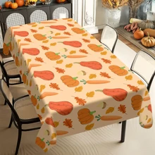 1/20pcs Autumn Polyester Tablecloth With Pumpkin, Carrot, Autumn Leaves Pattern Tablecloth, Fall Tablecloth, Thanksgiving Gift, Perfect For Fall, Indoor/Outdoor, Camping And Picnic Decoration