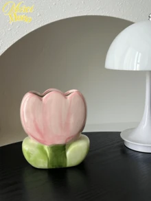 1 hộp đựng bút bằng gốm Tulip, lọ đựng cọ trang điểm, đồ trang trí bàn làm việc bằng gốm, hộp đựng đồ trên bàn làm việc, thùng đựng đồ dùng văn phòng phẩm, hộp đựng mỹ phẩm, đồ trang trí thẩm mỹ viện - Hồng - Xem 2