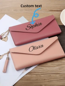 1pc/ Ladies' Personalized Name Tassel Clutch Wallet - An Elegant Handbag, Credit Card Slot And Soft Lining - The Perfect Gift For Birthdays, Anniversaries, Mother's Day, Valentine's Day, Christmas Or Daily Use, Carry A Wallet With A Clutch Every Day/Fashionable Clutch/Secure Snap Closure - Multicolor - View 2