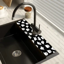 1pc Home Decor, Skull, Ghost, Pumpkin Pattern Printed Faucet Mat, Halloween Gift, Halloween, Halloween Decor, Durable Polyester, Quick Dry, Easy To Clean, Suitable For Kitchen And Bathroom, Easy To Install, Daily Decor, Gift, Bathroom Mat, Durable Faucet Mat, Faucet Accessory - Multicolor - View 2