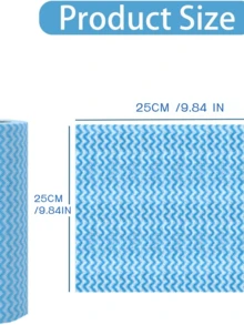 1 Roll (50 Sheets) Disposable Cleaning Cloths - Non-Stick, Oil-Free Kitchen Towels, Thick & Durable Cleaning Rags, Suitable For Dishes, Countertops, Multi-Purpose Home Cleaning, Kitchen Cleaning Supplies | Blue Striped Pattern | Durable Cleaning Material