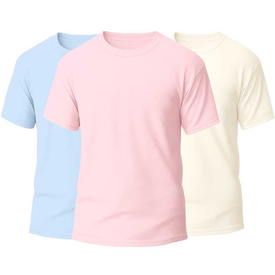 KIT 3 Basic Plain Men's T-Shirts 100% Cotton 30.1 - Baby Blue + Baby Pink + Off - View 1