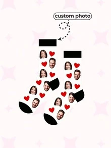 1双可定制中性脸型袜子，可添加您自己的图片来设计个性化袜子，情侣款袜子，适合家庭、日常穿着、派对和大学穿着。是送给朋友、家人、妻子、丈夫、女儿和儿子的绝佳礼物。 - 彩色 - 查看 9