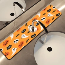 1pc Home Decor, Skull, Ghost, Pumpkin Pattern Printed Faucet Mat, Halloween Gift, Halloween, Halloween Decor, Durable Polyester, Quick Dry, Easy To Clean, Suitable For Kitchen And Bathroom, Easy To Install, Daily Decor, Gift, Bathroom Mat, Durable Faucet Mat, Faucet Accessory - Multicolor - View 7