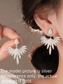 1 pereche de cercei cu șurub, în stil european și american, cu micro-încrustații de zirconiu, cercei creativi cu aripi de înger, design versatil