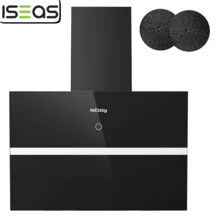 IsEasy Dunstabzugshaube 60cm Kopffreie Wandhaube Edelstahl schwarzes Glas Abluftmodus