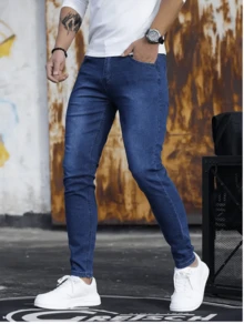 Men's Skinny Jeans, Comfortable, Street, Elastane, Premium Line, Dark Blue - 藍色 - 查看 5