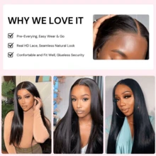 WOWANGEL Bob Wig Human Hair Glueless Wigs Human Hair Pre Plucked Pre Cut Yaki Straight Human Hair Wig 200% Density 5x5 HD Lace Front/Closure Wigs For Women 10-14 Inch - SNatural - View 7