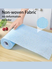 1 Roll (50 Sheets) Disposable Cleaning Cloths - Non-Stick, Oil-Free Kitchen Towels, Thick & Durable Cleaning Rags, Suitable For Dishes, Countertops, Multi-Purpose Home Cleaning, Kitchen Cleaning Supplies | Blue Striped Pattern | Durable Cleaning Material