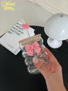500ml（16.91oz）蝴蝶公主系列玻璃吸管杯 - 节日和生日的理想礼物，适合咖啡或珍珠奶茶返校 - 彩色 - 查看 5