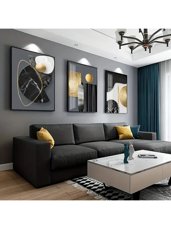 3 pièces/set Peinture sur canevas abstraite sans cadre, affiches et impressions, peinture murale art géométrique moderne pour la décoration murale de la maison