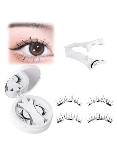 1 对磁性睫毛狐狸睫毛自然外观纤细磁性睫毛眼尾加长无胶睫毛延长套装可重复使用假睫毛套装带涂抹器无需胶水和卸妆睫毛易于佩戴适合日常使用条状睫毛，睫毛，睫毛，假睫毛
