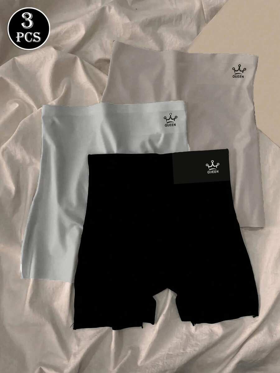 3 piezas Bragas de mujer de cintura alta sin costuras, con control de barriga, antiroces, simples y elegantes de un solo color o estampadas, cómodas y de material amigable con la piel - Negro+Azul+Gris - Ver 1