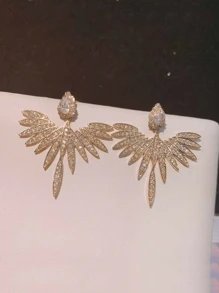 1 pereche de cercei cu șurub, în stil european și american, cu micro-încrustații de zirconiu, cercei creativi cu aripi de înger, design versatil