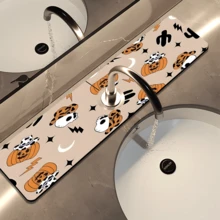 1pc Home Decor, Skull, Ghost, Pumpkin Pattern Printed Faucet Mat, Halloween Gift, Halloween, Halloween Decor, Durable Polyester, Quick Dry, Easy To Clean, Suitable For Kitchen And Bathroom, Easy To Install, Daily Decor, Gift, Bathroom Mat, Durable Faucet Mat, Faucet Accessory - Multicolor - View 26