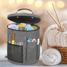 1pc Oxford Cloth Yarn Storage Bucket, Minimalist Style Cylindrical Shape With Multi-Pocket Mesh Details, Suitable For Yarn Balls And Knitting Tools Organization, Fits Handcraft Knitting And Home Organizing Scenarios.