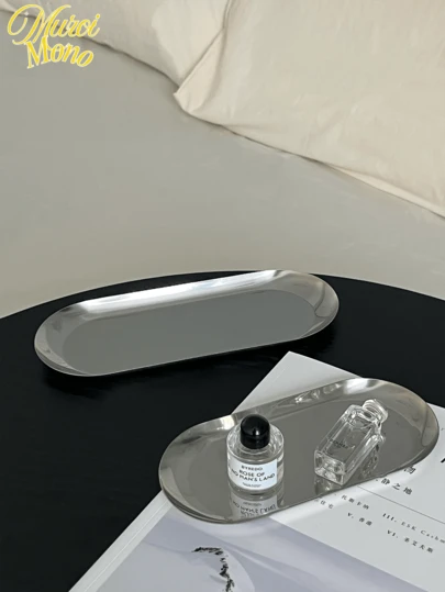 <时尚的必需品天堂>，1 件银色奢华金属储物托盘心形珠宝展示托盘家居装饰服务盘工艺品适用于桌面收纳椭圆形（7 英寸/8.7 英寸/10.2 英寸）