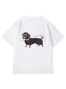 Áo thun thể thao họa tiết chó Dachshund, 100% cotton dành cho nữ, Quần áo unisex có thể giặt bằng máy, Áo thun cổ tròn tay ngắn dáng rộng dáng rộng phong cách đường phố thường ngày cho mùa hè Y2K dành cho nữ - trắng - Xem 4