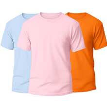 KIT 3 Basic Plain Men's T-Shirts 100% Cotton 30.1 - Xanh nhạt + Hồng nhạt + Cam - Xem 1