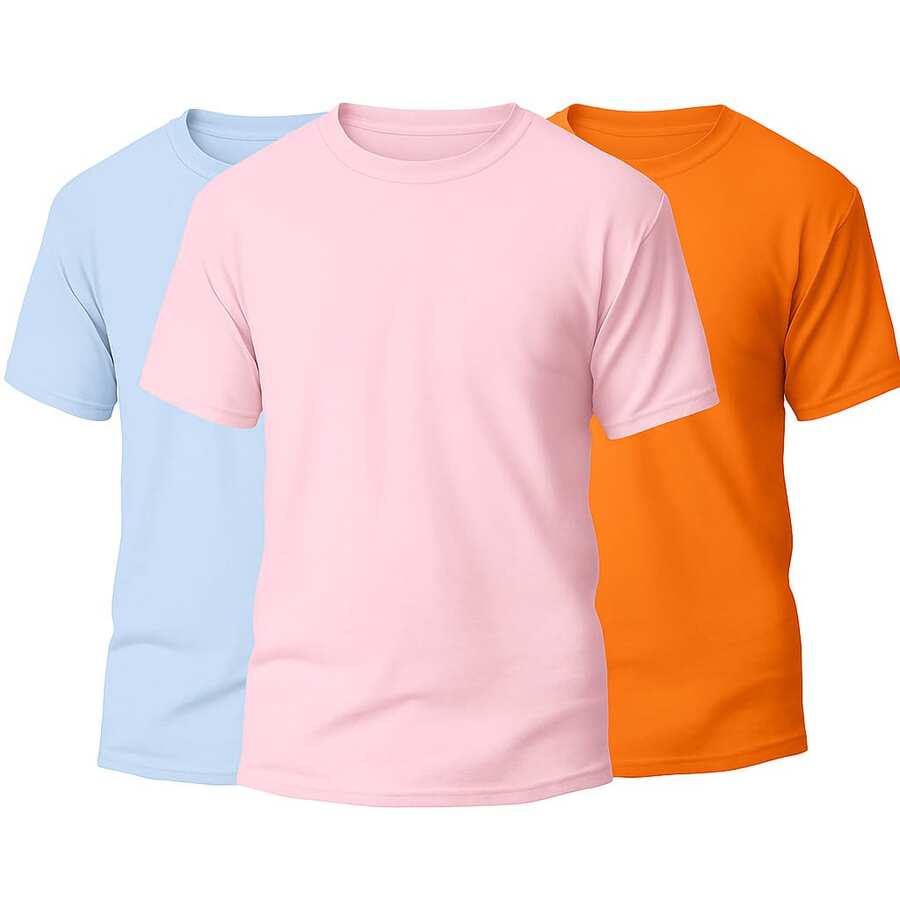 KIT 3 Basic Plain Men's T-Shirts 100% Cotton 30.1 - Xanh nhạt + Hồng nhạt + Cam - Xem 1
