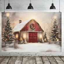 1pc Christmas Barn Banner, Snowflake & Christmas Tree Design, Suitable For Christmas Party, Photo Booth Prop Decor Background, Anniversary, Garden, Wall Art, Indoor/Outdoor, Home Decor, Party Decoration, Merry Christmas Home Decor