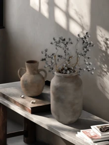 1 Stück Keramik Vintage Wabi-Sabi Stil kurze dicke rustikale Vase, geeignet für japanischen Stil Gasthaus Kunst Dekoration, Bauernhaus Innenraum Blumenarrangement, elegante Eingangsbereich Vase Dekoration, Heimdekoration, Raumdekoration, Glasvase - Mehrfarbig 3 - Übersicht 6