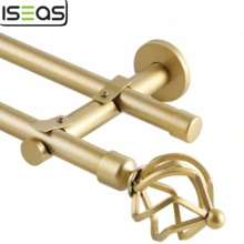 IsEasy Curtain Rod 25mm Curtain Rod 1 Track 2 Tracks Stainless Steel Metal 80-280cm - 金色-2-läufig - 查看 1