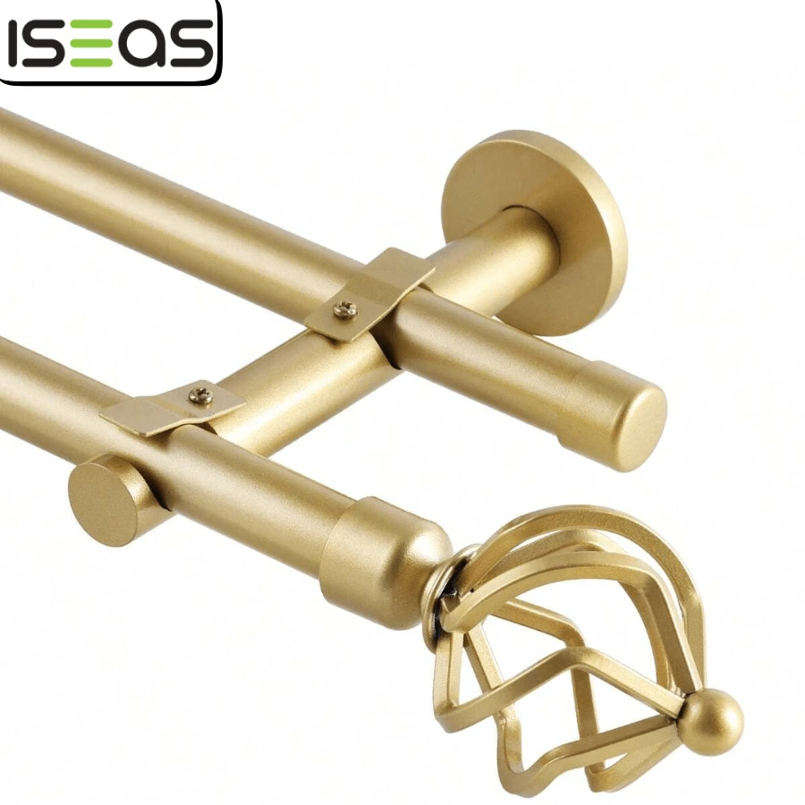 IsEasy Curtain Rod 25mm Curtain Rod 1 Track 2 Tracks Stainless Steel Metal 80-280cm - 金色-2-läufig - 查看 1