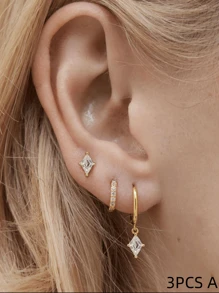 3-4件/套锆石水滴耳环套装，简约优雅耳环，金色耳环套装，女士银饰