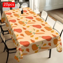 1/20pcs Autumn Polyester Tablecloth With Pumpkin, Carrot, Autumn Leaves Pattern Tablecloth, Fall Tablecloth, Thanksgiving Gift, Perfect For Fall, Indoor/Outdoor, Camping And Picnic Decoration
