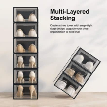 12pcs Shoe Organizer Stackable Storage Boxes Sneaker Containers Clear Display Case - Negro - Ver 4