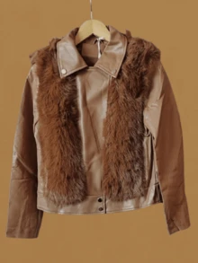 Women's Leather Jacket Simple Casual Zipper Pocket Button Evening Daily - 棕色 - 查看 4