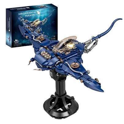 Mechanical Manta Building Block Set With Lights,689PCS, DIY Assembly Model For Adults & Teens 14+, Ideas Gift For Birthday & Christmas & Halloween