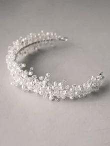 1件手工珍珠水晶串珠发箍，适合婚礼、日常佩戴及其他场合。 - 銀色 - 查看 6