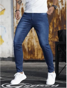 Men's Skinny Jeans, Comfortable, Street, Elastane, Premium Line, Dark Blue - 藍色 - 查看 6